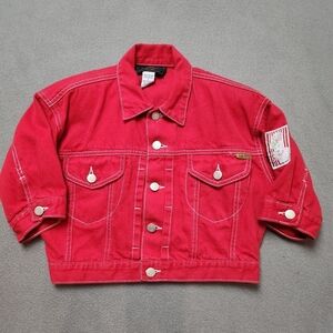 Vintage Oates Jean Jacket Red Short Sleeve size Medium Cropped